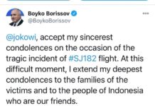 Борисов изпрати съболезнования на президента на Индонезия заради катастрофата със самолета