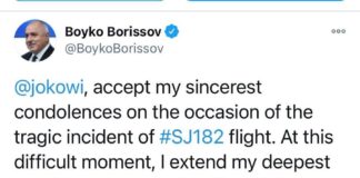 Борисов изпрати съболезнования на президента на Индонезия заради катастрофата със самолета