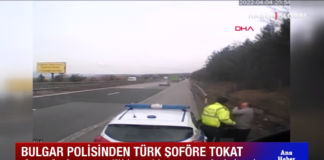 Български полицай удря шамар на турски тираджия, който отказал да му даде подкуп /видео/