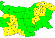Жълт код за опасно време в десет области на страната