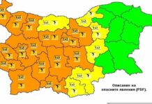 Оранжев код за опасно време в 15 области на страната, жълт – в 6