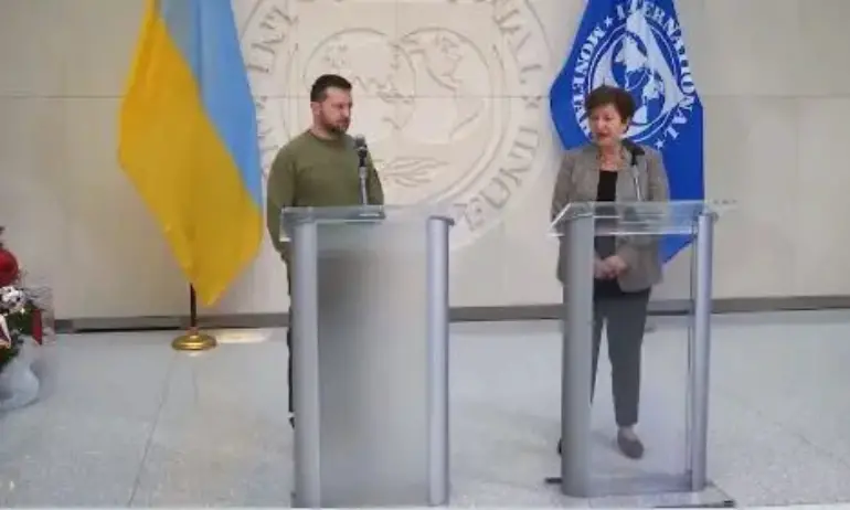 Президентът на Украйна Володимир Зеленски посети централата на Международния валутен