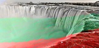 По повод 3 март Ниагарският водопад грейна в цветовете на българското знаме