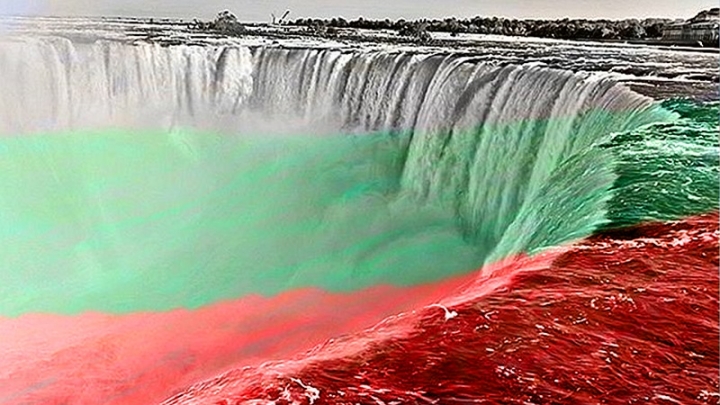 Ниагарският водопад отново беше осветен в бяло, зелено и червено