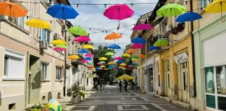 Общината украси улица във Враца с дъга от чадъри