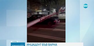 Уличен стълб падна върху движещ се автомобил във Варна