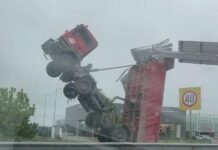 Тир се закачи на табела на магистрала „Тракия“