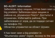 Системата BG ALERT предупреди за забелязания едър хищник край Шумен