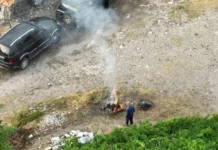 Дрон засне възрастен мъж да пали огън край пострадалото от големия пожар село Плоски в Пирин