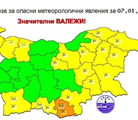Жълт код за обилни валежи в сряда